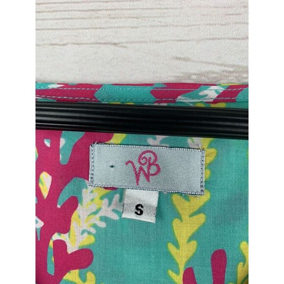 WB‎ Swim Cover Up/Tunic pink/teal/yellow seaweed print V-neck Ladies small - Picture 2 of 6